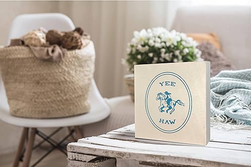 Miniatura 3 de KEUSPI Decoración de escritorio del oeste, Yee Haw Western Cowboy con bloque de madera, letrero rústico de madera de vaquero del salvaje oeste,