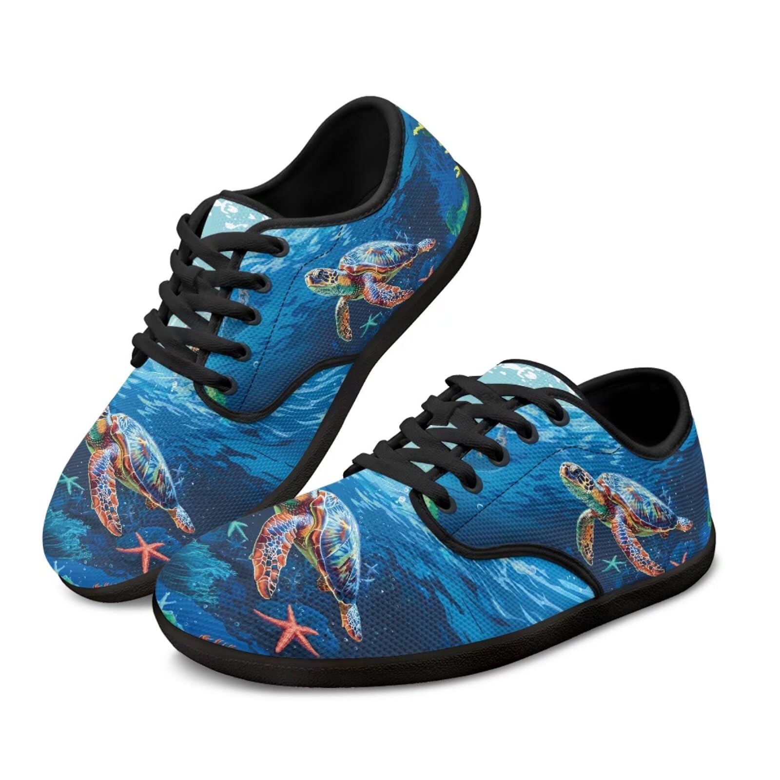 Pointodoor Womens Sea Turtle Barefoot Shoes Wide Toe Box Size 12.5 Low Top Running Sneakers Business Slip On Work Flats Breathable Mesh Gym Sports Shoes Daily Shoe