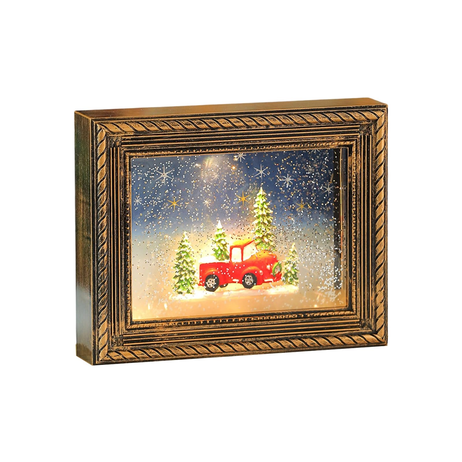 carotoe Multifunctional Holiday Decors with Photo Insert Slot Battery Operated Snow Simulation and Child Safe Materials Light Up Snowfalls Music Box