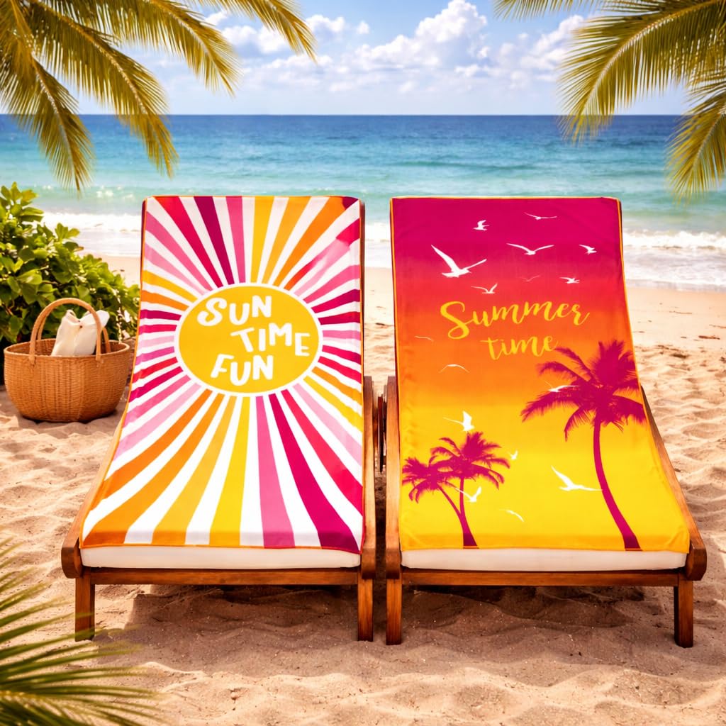 Adore 2 Pack Microfibre Beach Towels 70x140cm - Sand Free Lightweight Quick Dry - Soft Travel Towels for Beach and Pool, Sun Time Fun and Summertime Palms