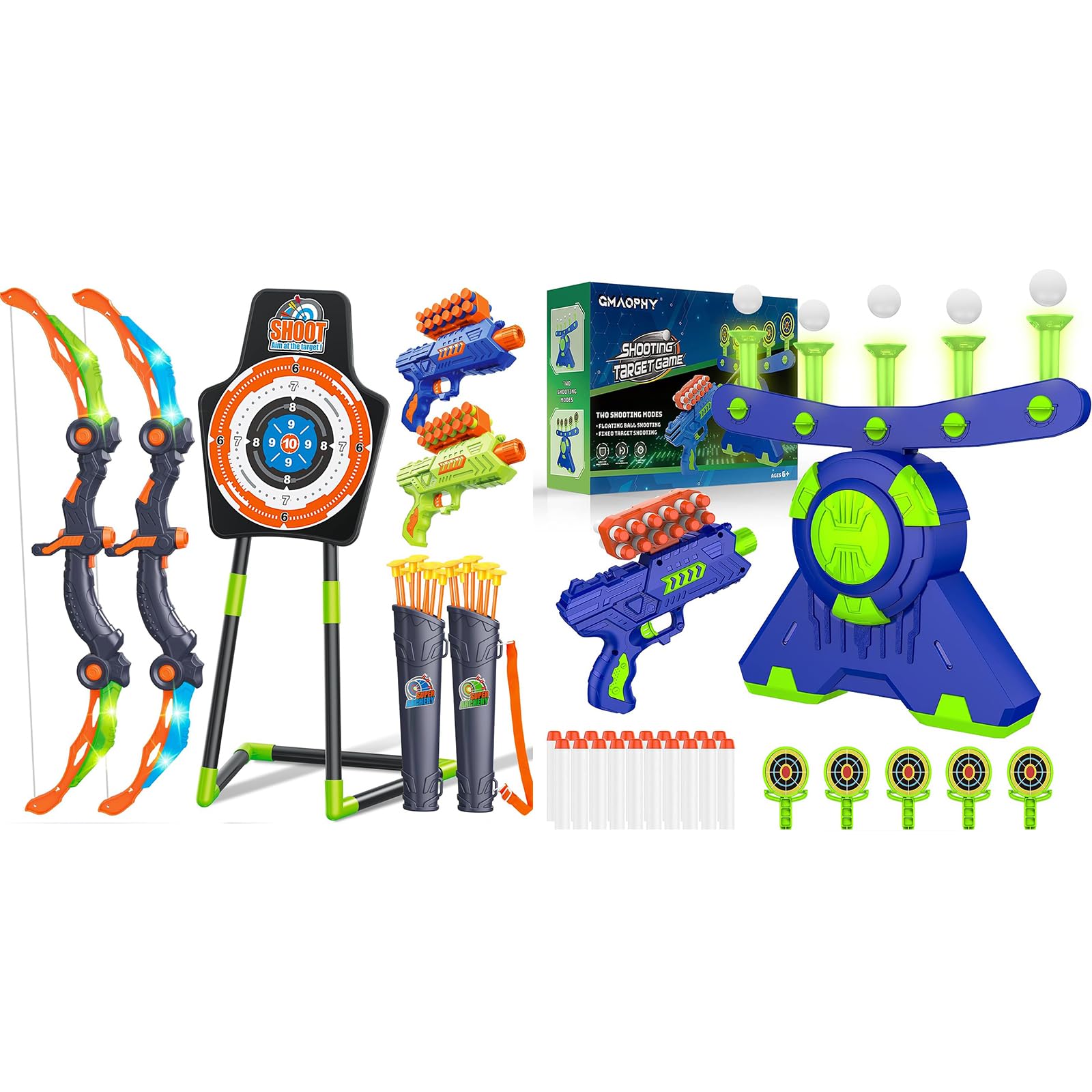 GMAOPHYBirthday Gift for Boys Age 5 6 7 8 9 10+ Years Old, LED Light Up Archery Toy & 4 Floating Ball Targets with Foam Dart Toy, Indoor Outdoor Activity Toys for Kids