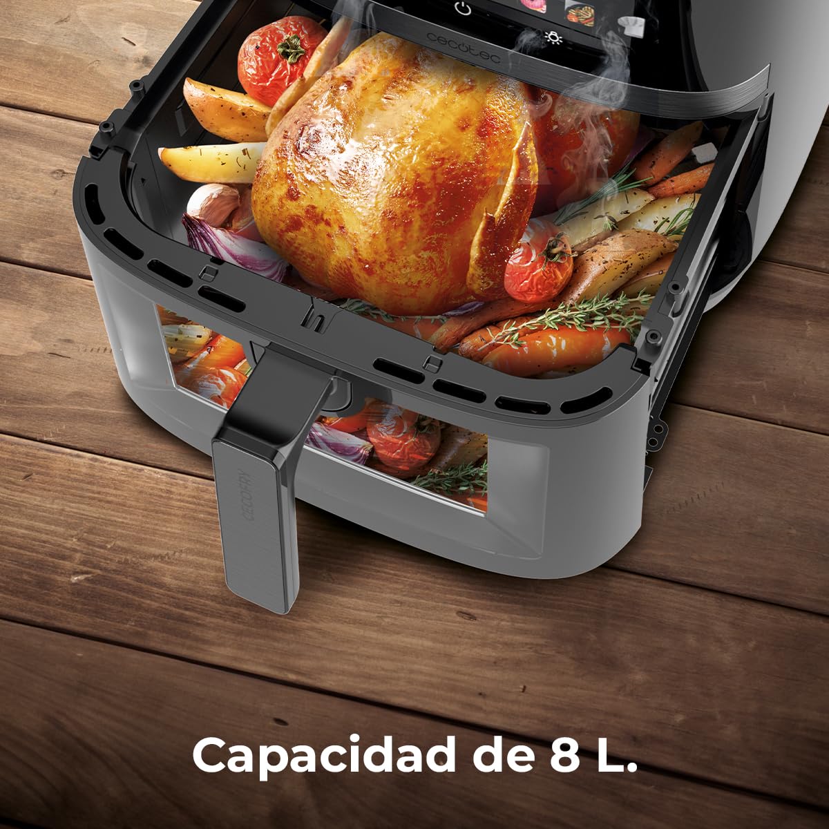 Cecotec Freidora de Aire sin Aceite de 8L con Doble Resistencia, Plancha, Grill, Air Fryer Cecofry&Grill Duoheat 8000. 2200W, Dietética y Digital, Ventana, Temperatura Regulable 80-200°C, 8 Menús