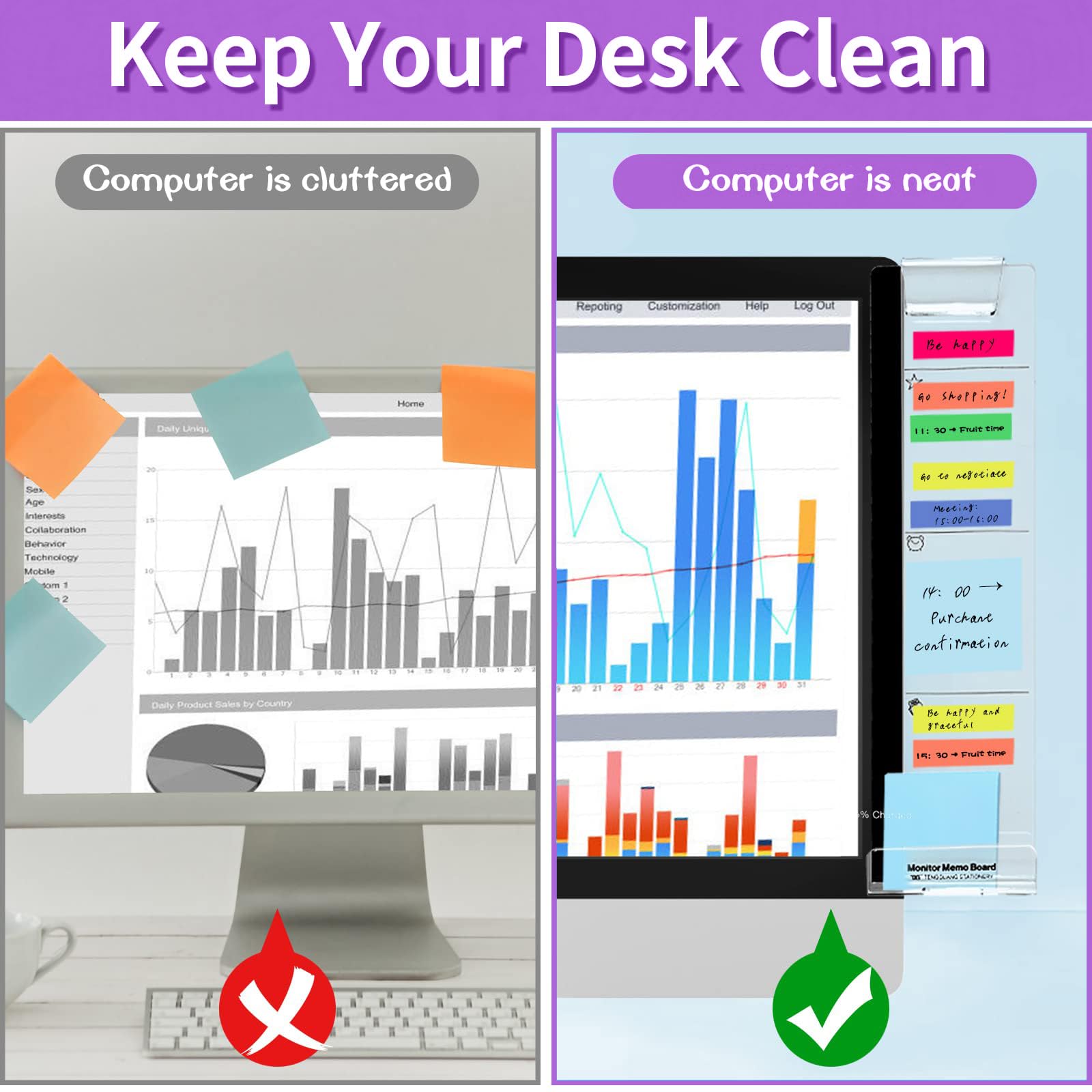 Ruzister Lot de 2 accessoires de bureau moniteur tableau mémo tableau de message informatique fournitures de bureau pour femmes/hommes Porte-notes autocollantes d'ordinateur Style simple Ruzister Lot de 2 accessoires de bureau moniteur tableau mémo tableau de message informatique fournitures de bureau pour femmes/hommes Porte-notes autocollantes d'ordinateur Style simple