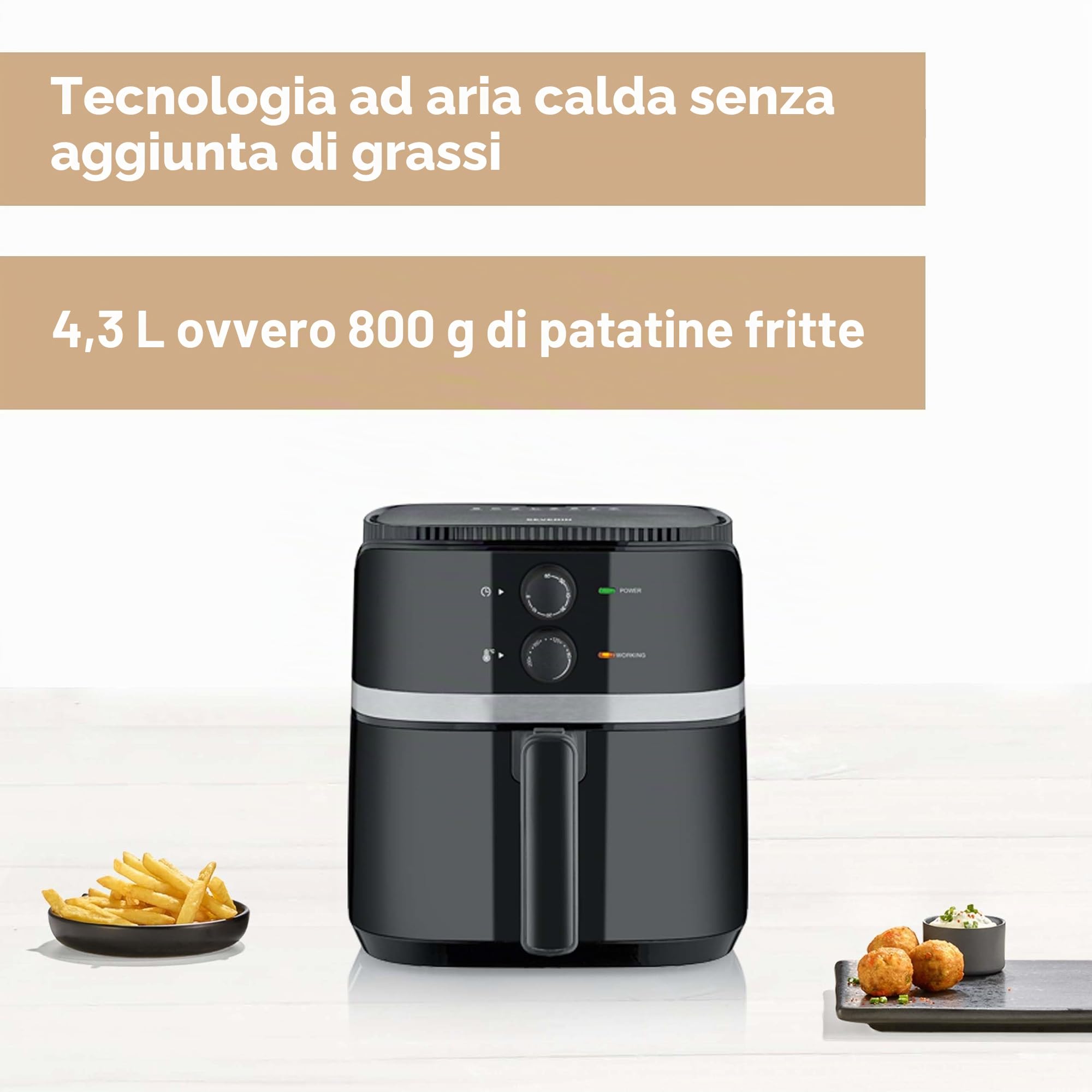 FR 2452 Friggitrice ad aria calda, 5 l, temperatura regolabile da 80° a 200° C, Timer 60 minuti, cestello antiaderente, potenza 1500 W