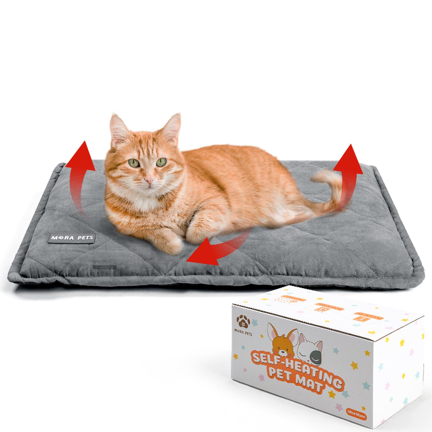 Mora Pets Self Heating Cat Bed Self Warming Cat Pad Ultra Warm Thermal Pet Bed Machine Washable 24 x 18 Inches with Removable Cover for Indoor Cats and Dogs