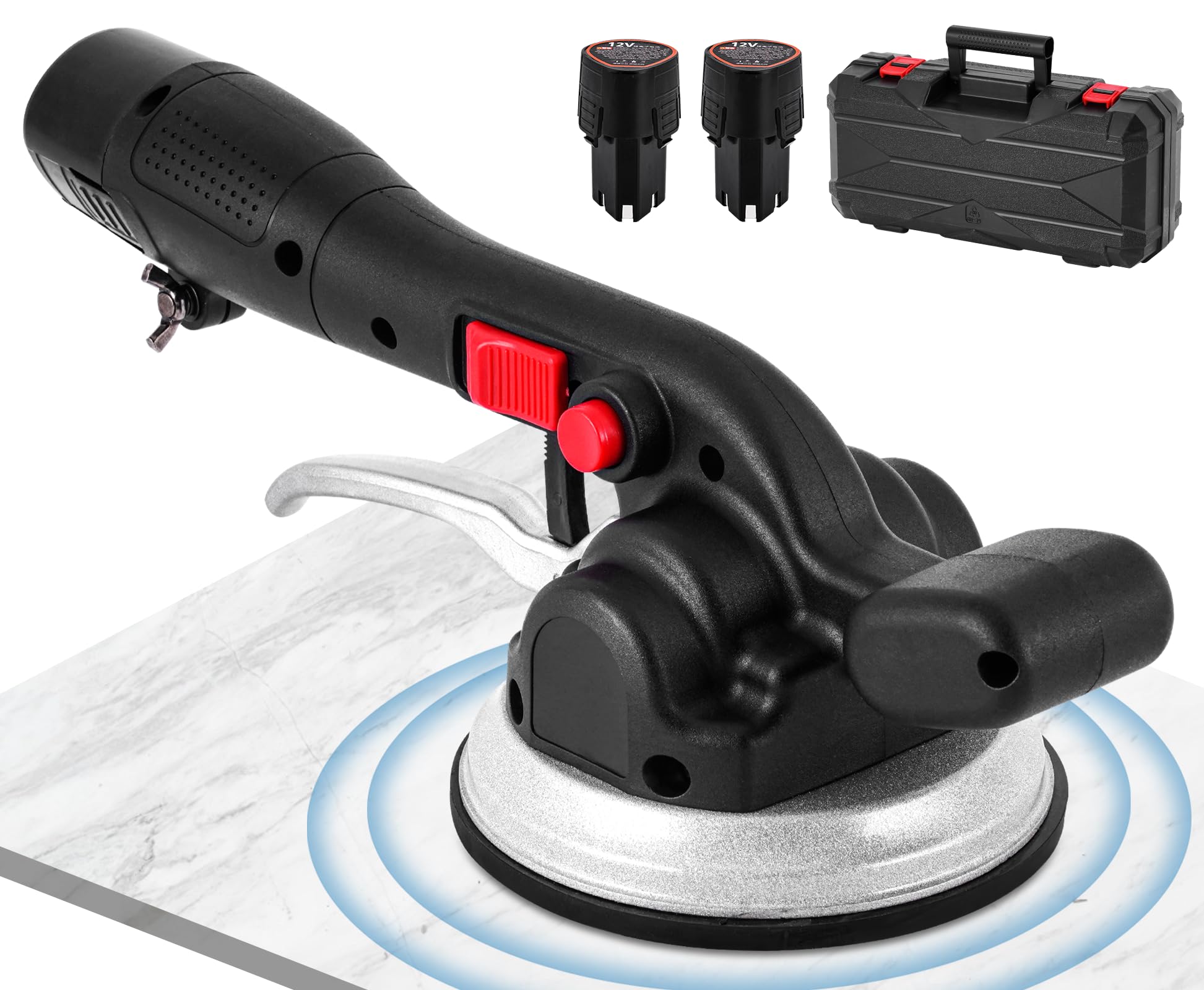 MXBAOHENG Vibradora de azulejos 6 velocidades 19000VPM 4500mA Ventosa Vibradora Azulejos Capacidad de carga 100 kg Vibrador de baldosas de cerámica adecuado para baldosas de 30-120 cm(2 baterías)
