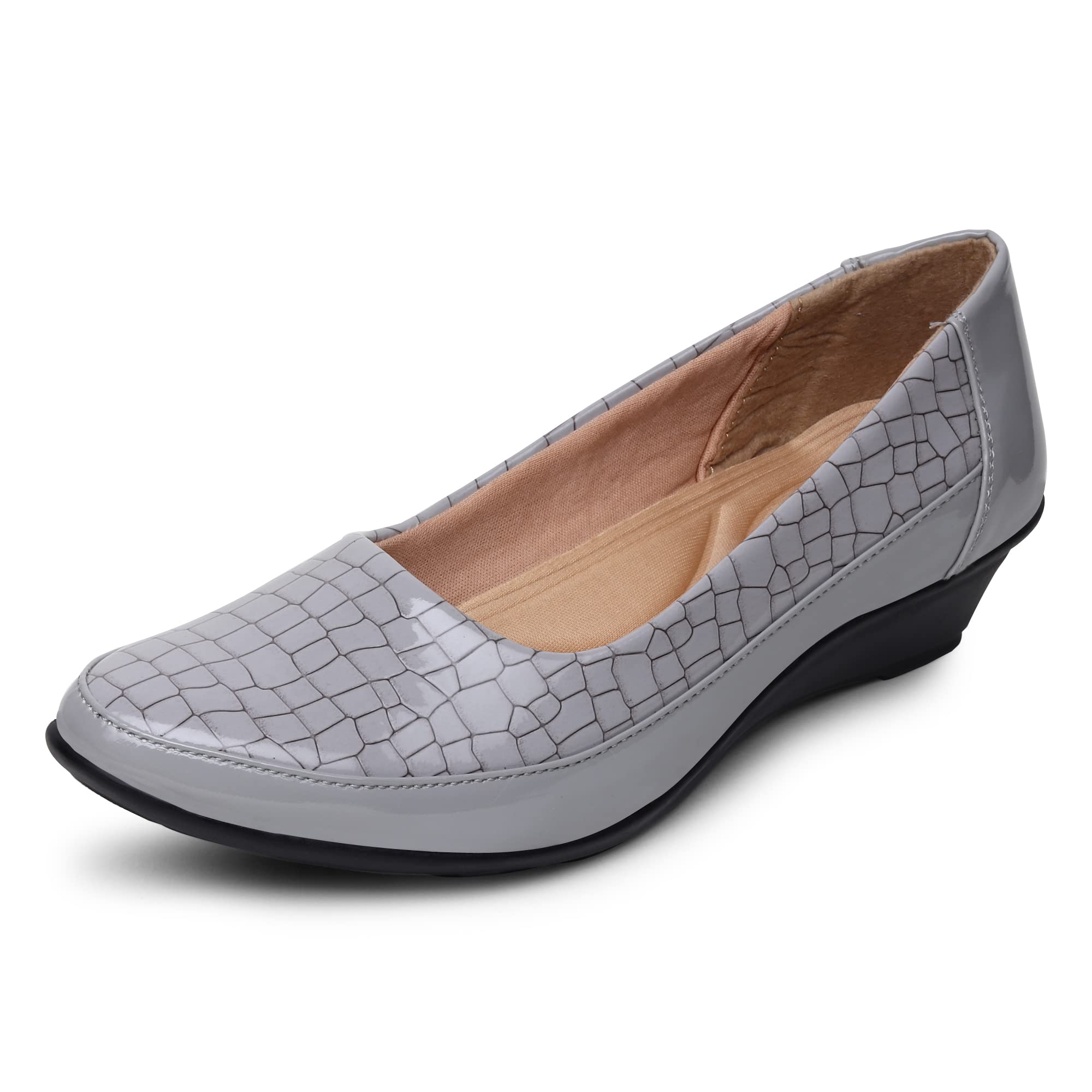 SELBRO Crocodile Style Shiney Light Weight,Comfortable & Stylish Wedge Bellies for Girls and Womens BALLET-39 Grey (B0BC93W6BR) Amazon Price History, Amazon Price Tracker