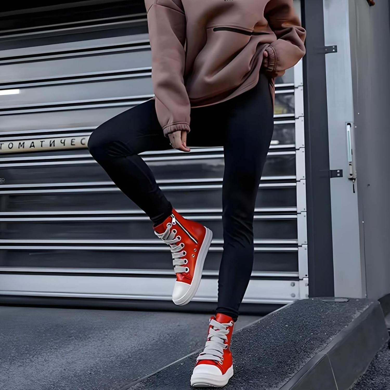 IMPREMEY Women's High Top Sneakers Lace Up PU Leather Shoes with Thick Soles and Zipper, Fashionable Walking Shoes - Image 3