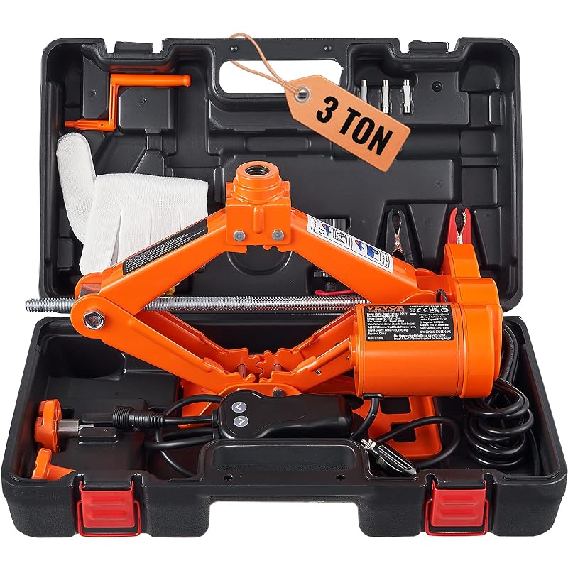 VEVOR Macaco Elétrico Tipo Tesoura 3 t, 12 V, com Controle Remoto, Duas Cabeças e Maleta