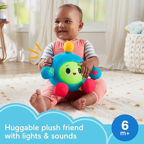 Miniatura 2 de Fisher-Price Happy World Huggy Wuggy Bug juguete de peluche suave para llevar con luces música y sonidos para bebés y niños pequeños a partir de 6