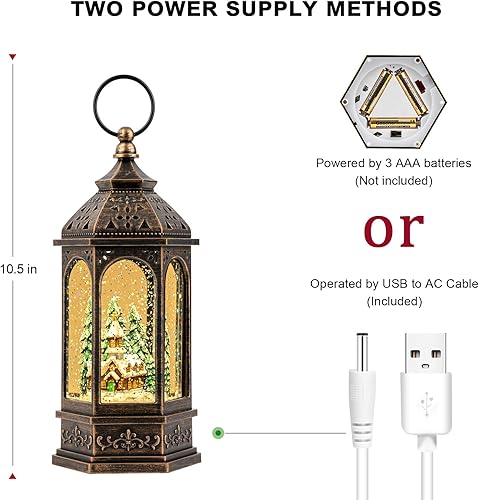 Miniatura 6 de Linterna de globo de nieve de Navidad iluminada para iglesia musical de agua de nieve remolino brillante decoración y regalo para el hogar, funciona