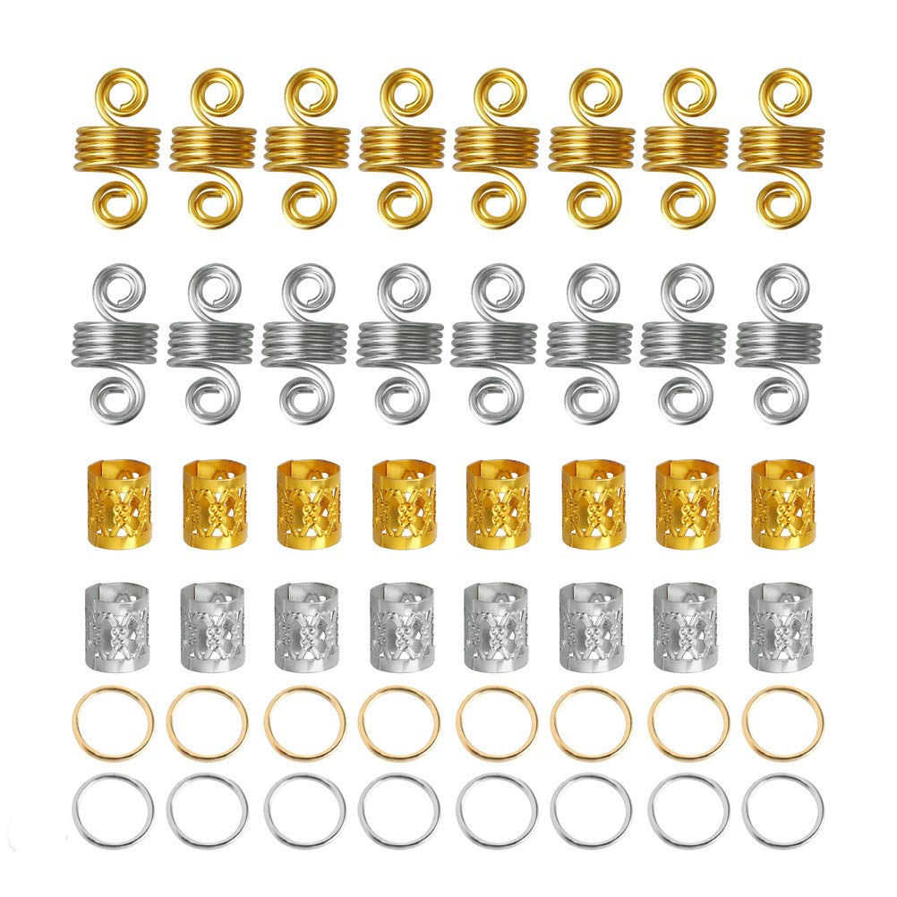 nuoshen 120 Pieces Hair Jewelry Rings, Adjustable Metal Cuffs Aluminum Dreadlocks Beads for Braiding Hair Decorations Pendants