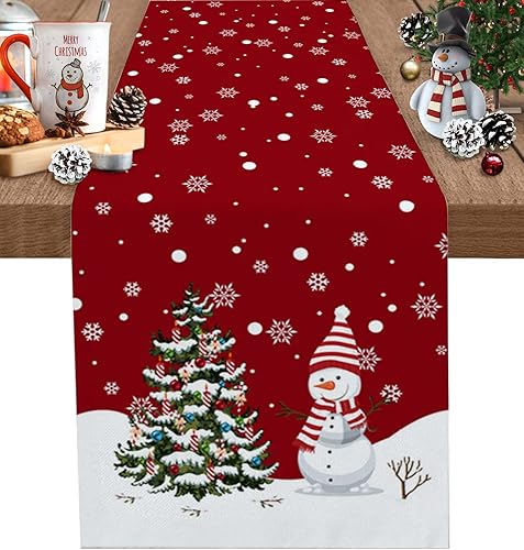 Caminos de mesa de Navidad de 36 pulgadas de largo, copo de nieve, muñeco de nieve, ropa de cama de algodón, bufandas para bodas, mesas de comedor,