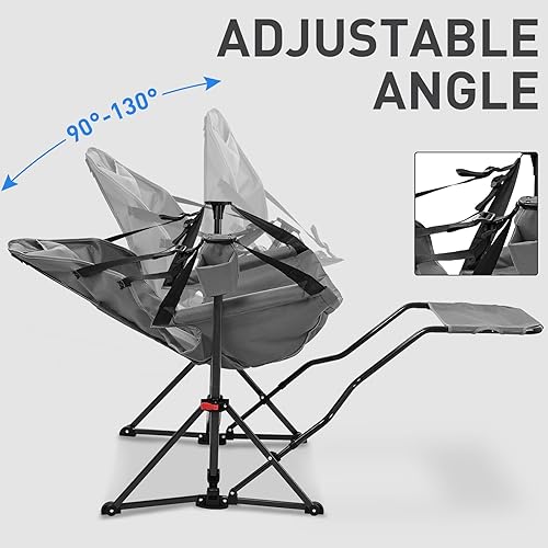 Miniatura 5 de GDY Sillas de campamento para patio, hamaca de gran tamaño, mecedoras plegables, sillas oscilantes con respaldo ajustable, soporte para tazas,