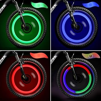 KICKZU Bicycle Hot Wheel Spoke Lights, Light for Cycles, Spoke Reflectors, Cycle Light, Flashing LED Neon Lights Bike Cycling Tire Spoke Safety Warning Lights Waterproof (4Pcs) - image, photos
