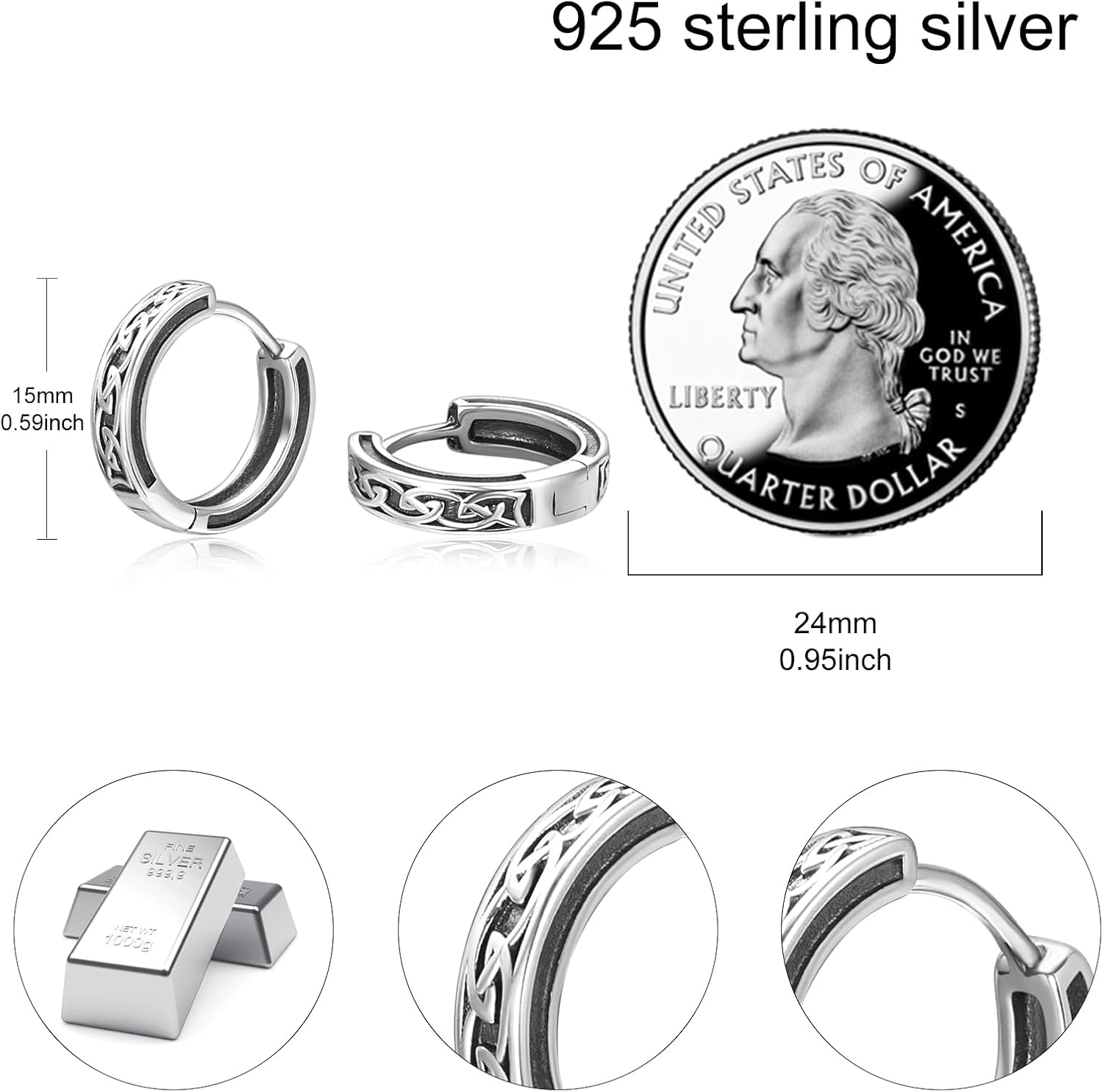 Viking Hoop Earrings 925 Sterling Silver Celtic Knot Earrings Irish Jewelry Gift for Men Women - Image 4