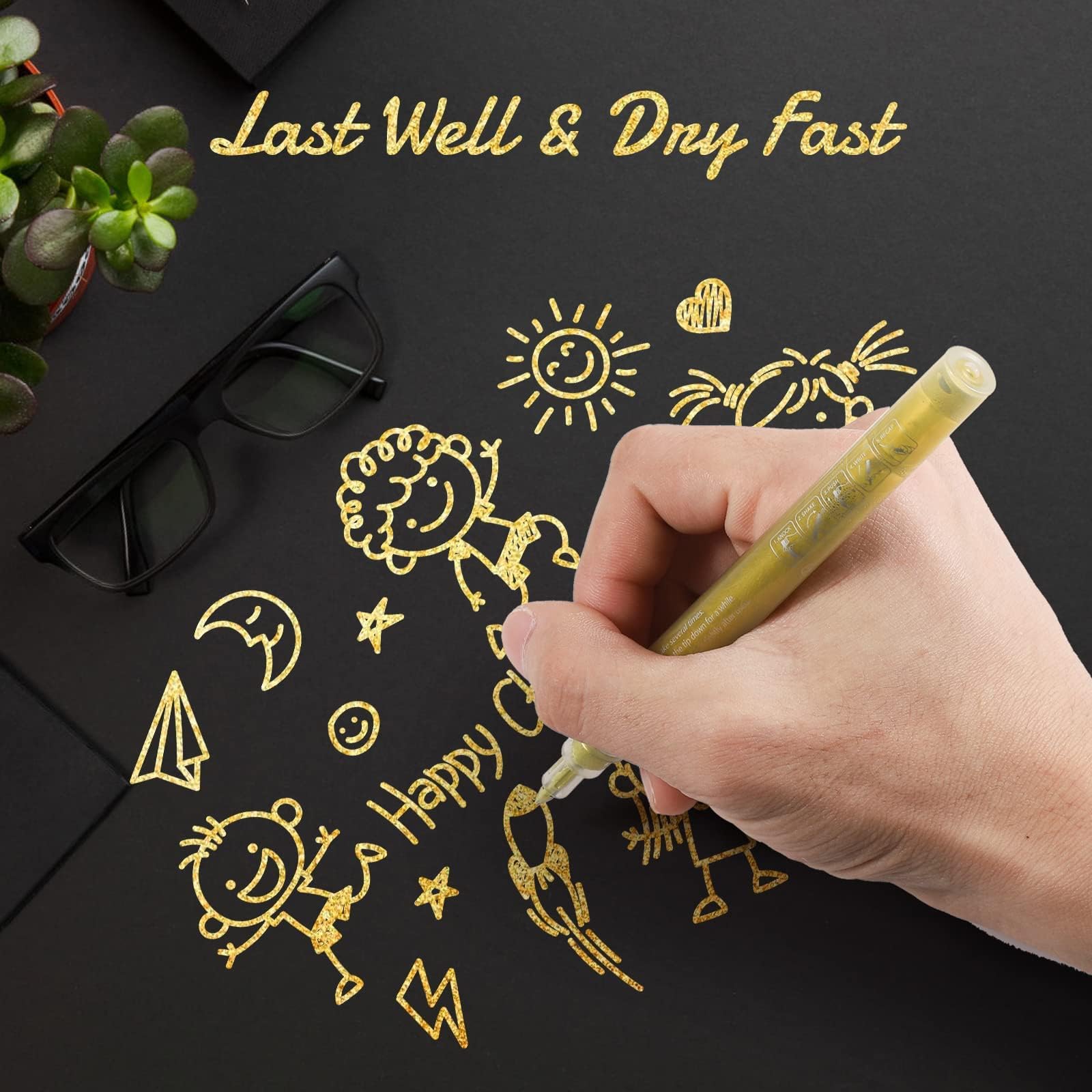 DONQL Pennarelli Acrilici Metallici 4 Pezzi - Oro, Argento, Bianco, Nero, Punta 0.7mm Per Decorazioni Fai Da Te - Foto 11