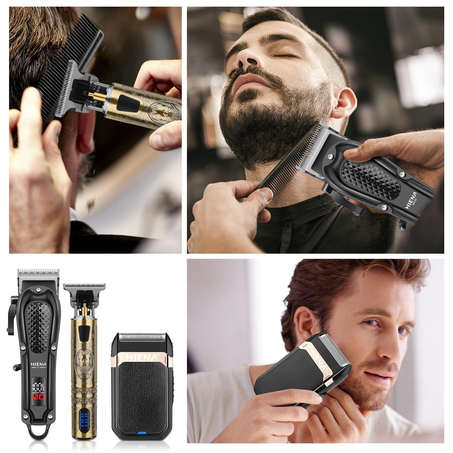 HIENA PRO Cortapelos Profesional para Hombres, Inalámbrico, Afeitadora de Barba Recargable, Kit de Corte de Pelo para Barbería con Pantalla LED