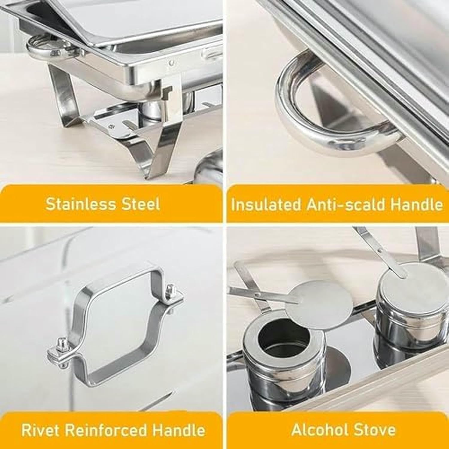 Buffet Server Piatti di Servizio, Chafing Dish Catering Buffet Set, Set da 9 Litri-Buffet Servers E Scaldabagni, per Party, Feste, Matrimoni, Banchetti, Argento