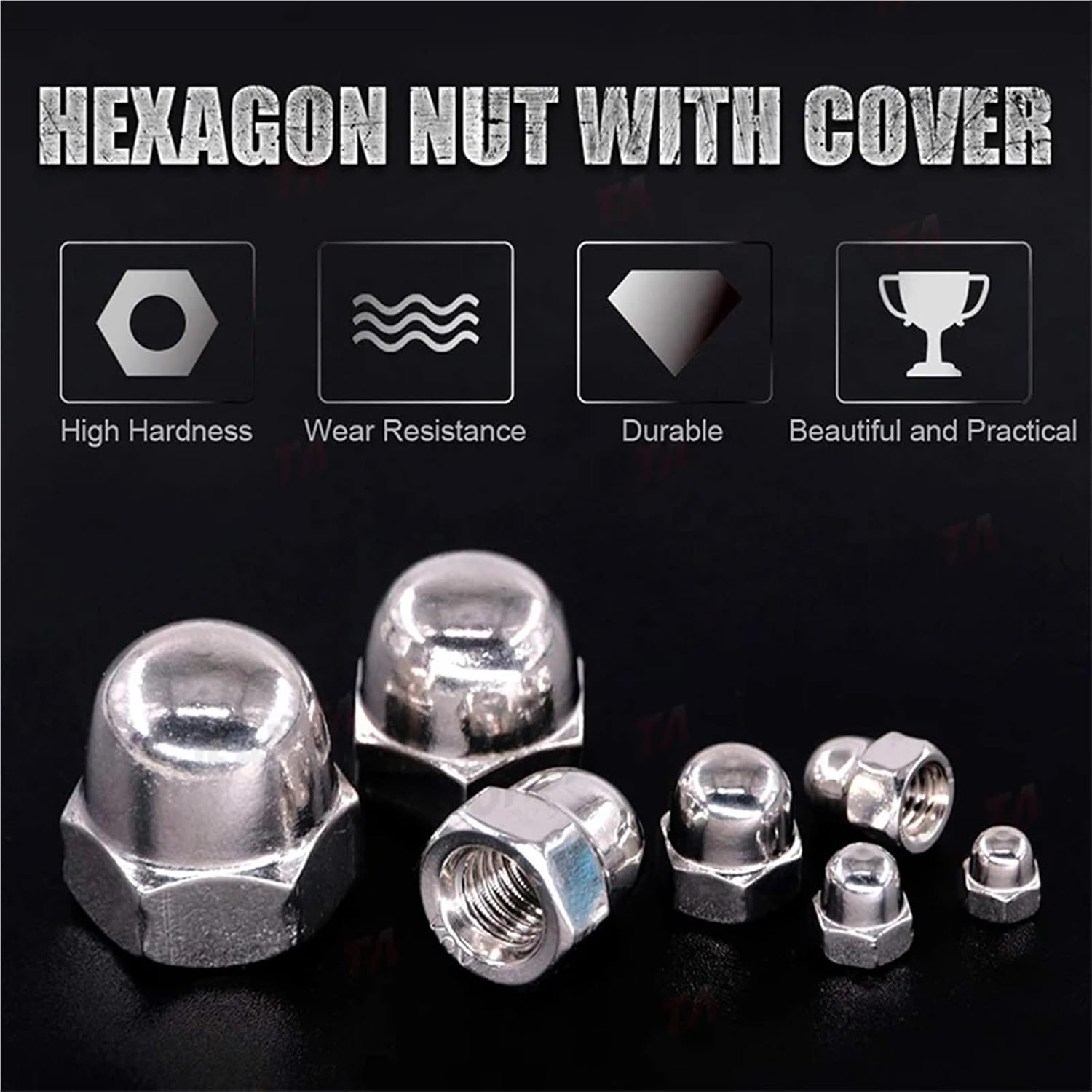 Cap Nuts 280pcs Acorn Nut M3 M4 M5 M6 M8 M10 M12 304 Stainless Steel Decorative Dome Cap Nuts Assortment Kit for Smooth Surface Finishing