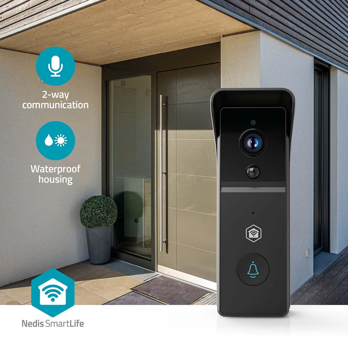 Nedis WIFICDP21BK | Sonnette Vidéo Wi-FI | 3MP 1296p | Grand Angle 100° | Vision Nocturne Infrarouge | Détection Mouvement | Audio Bidirectionnel | Batterie 4400 mAh | Noir