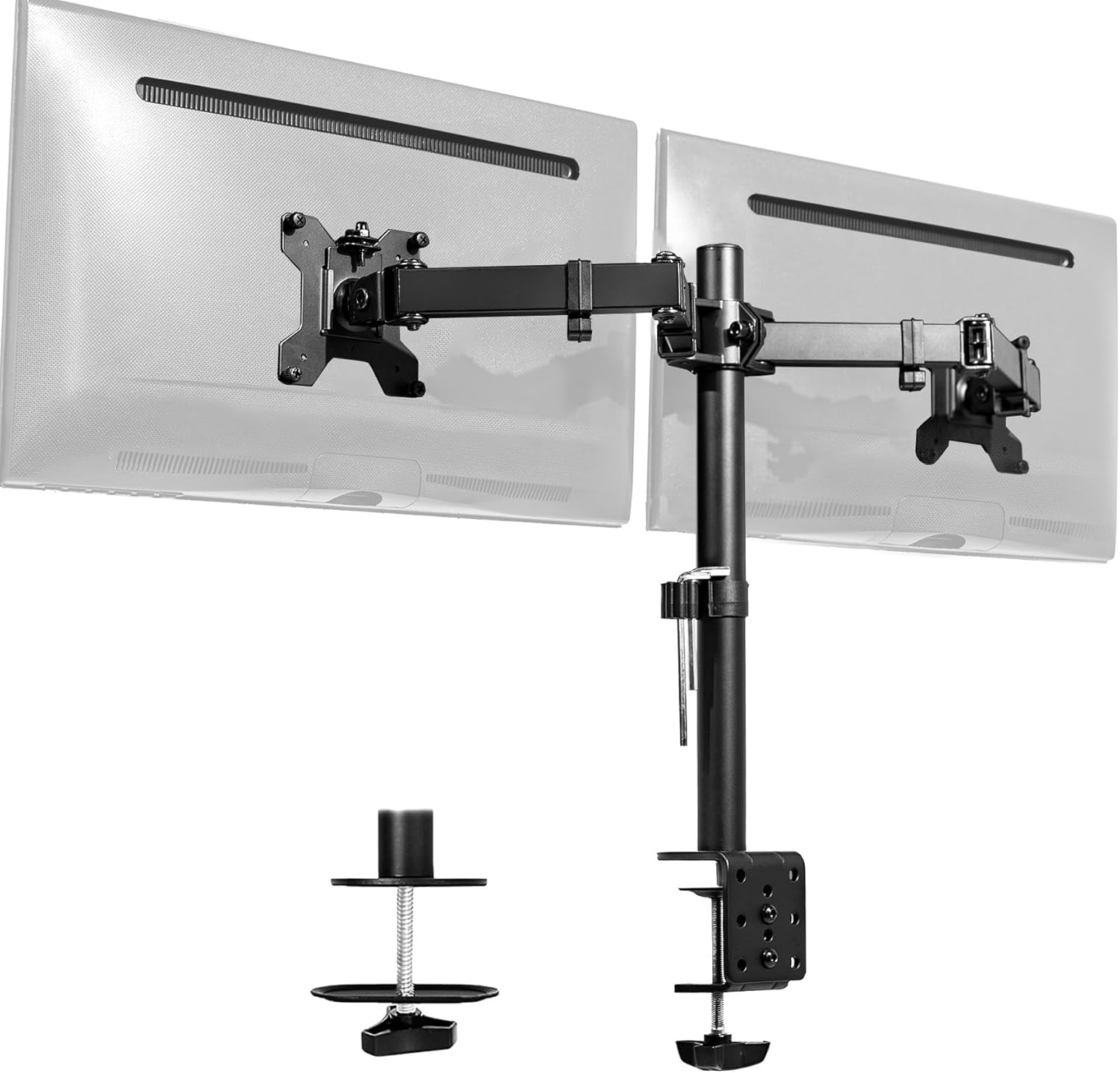 Dual Monitor Arm for 14-32 Inch Monitors, Heavy Duty Double Monitor Desk Mount, VESA 75x75 & 100x100mm, Height Adjustable with C-Clamp & Grommet Base, 22 lbs per Arm, Black-image-6
