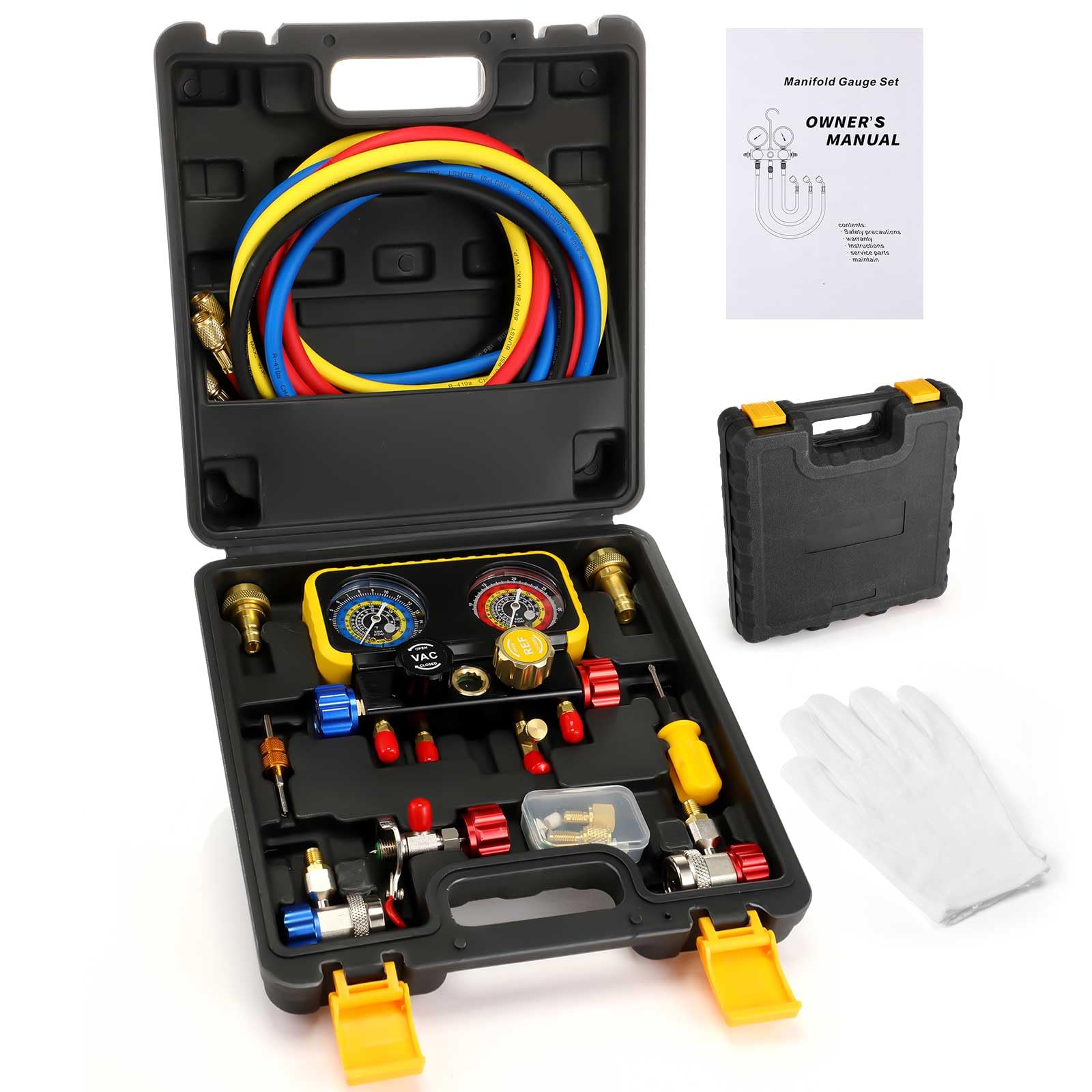 Freon Leak Detector ADAFIRST AC Manifold Gauge Set, 3 Way Car HVAC R134a R404a Refrigerant Charging Tool 3-way AC Gauge With Hoses - View #6