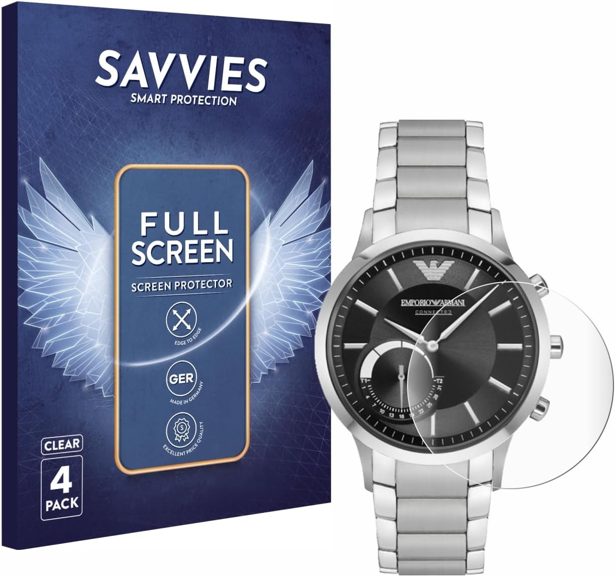(4 Pack Full-Screen Protection Film Compatible with Emporio Armani Connected Smartwatch Hybrid Full Cover Screen Protector 3D Curved