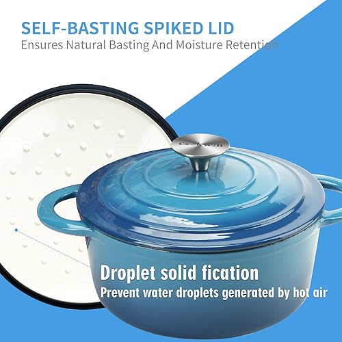 Miniatura 67 de Cacerola de hierro fundido COOKWIN, 3.8 QT, Sartén de hierro fundido con tapa y asas dobles, olla de superficie esmaltada de porcelana, Verde azulado