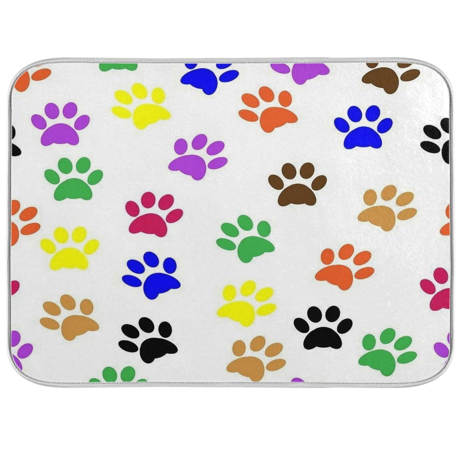 Polyester Dish Drying Mat Paw Pattern Drying Mat for Kitchen Counter 24 x 18 inch Dish Dry Mat Absorbent Pad with Hanging Loop