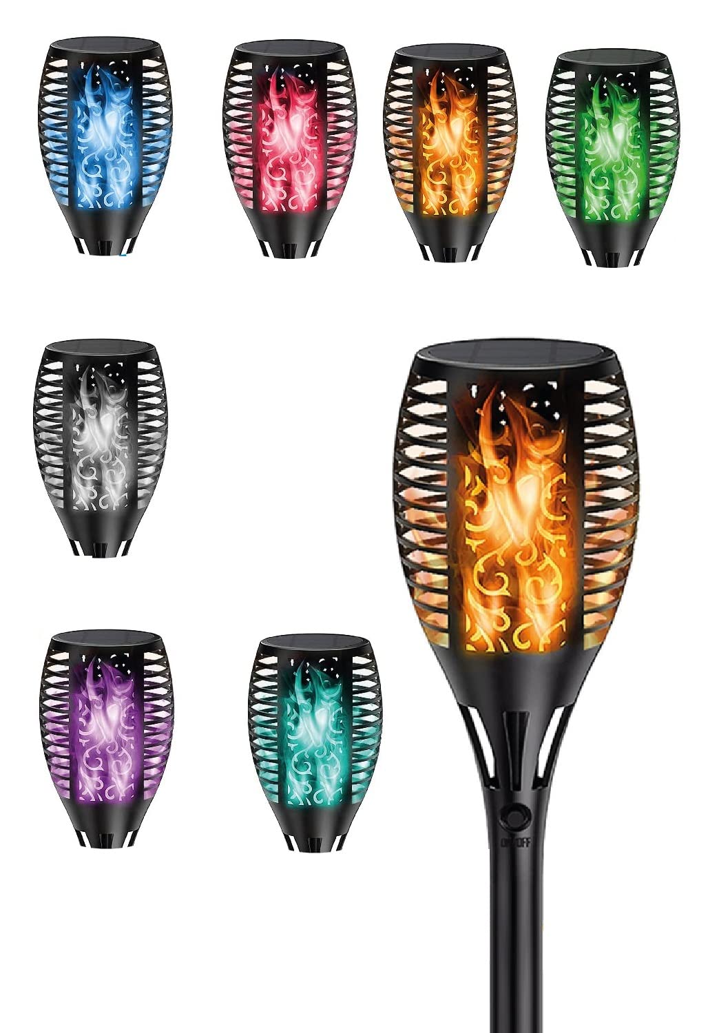 Solar Lights Outdoor Waterproof Dancing Fire/RGB Mashaal Flame Torch Lights LED Lantern Landscape Decoration Lighting Security Torches for Garden (FlamLight_1)