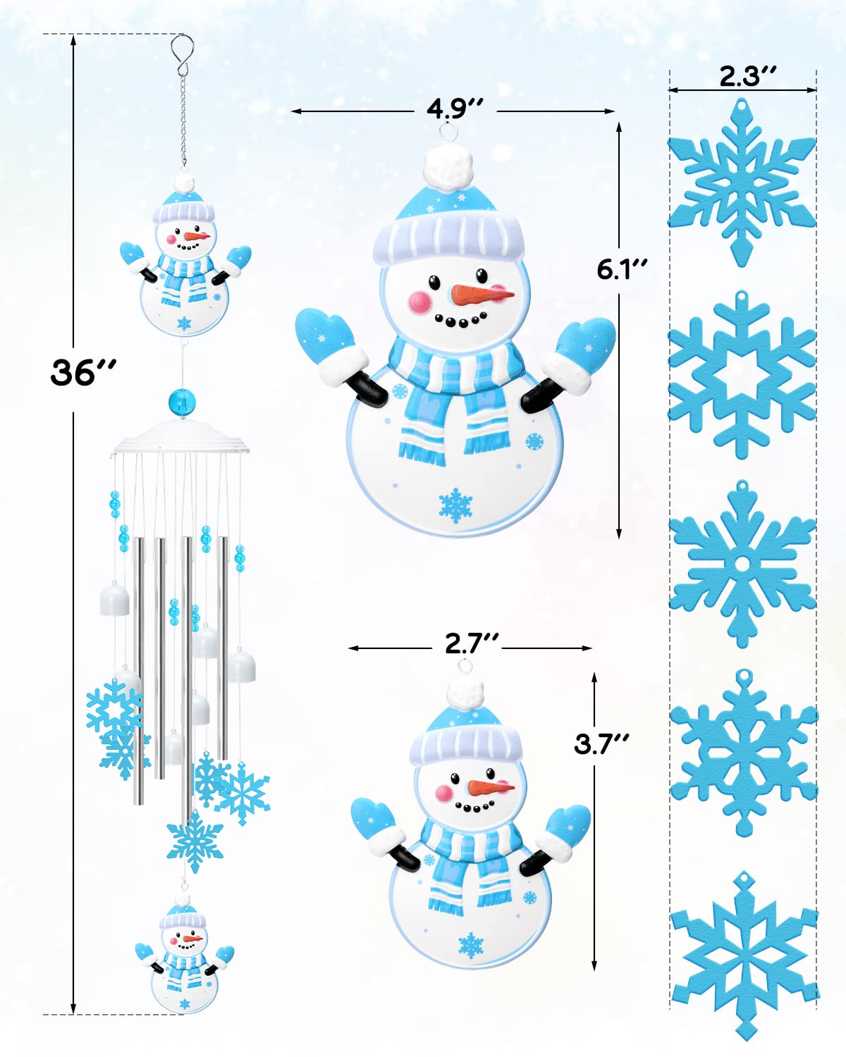 Tuitessine Snowman Wind Chime for Outside, Wind Chimes with 4 Aluminum Tubes & S Hook for Xmas Winter Outdoor Indoor Home Garden Patio Porch Hanging Decorations Ideas