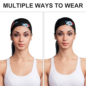 Non Slip Sports Headbands for Women & Men Working Out, Travel (World over The Moon Space Rocket Art)