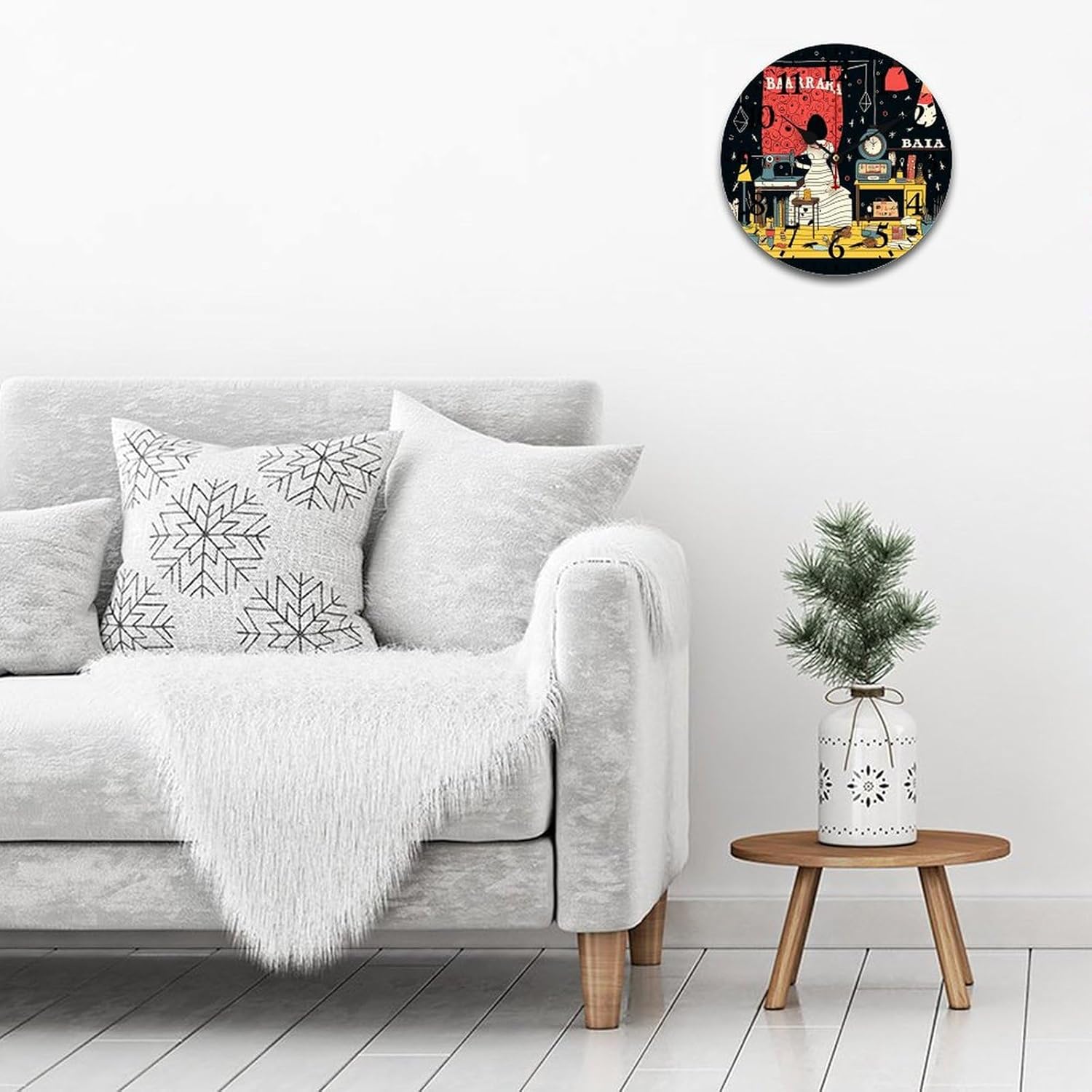 Wall Clock Sewing Room Round Wooden Battery Operated Quartz Quiet Birthday Anniversary Housewarming Gift Wood Clock 12 Inch Bathroom Kitchen Living Room Bedroom