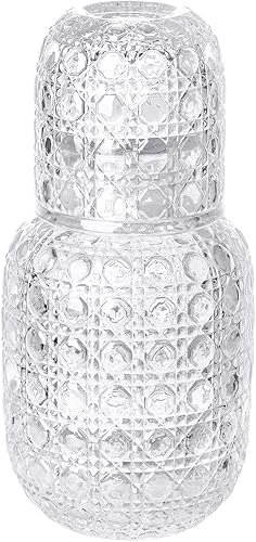 Miniatura 11 de Sizikato Juego de jarra de agua de noche con vaso de cristal de 15 oz, de vidrio transparente con relieve de rosa.