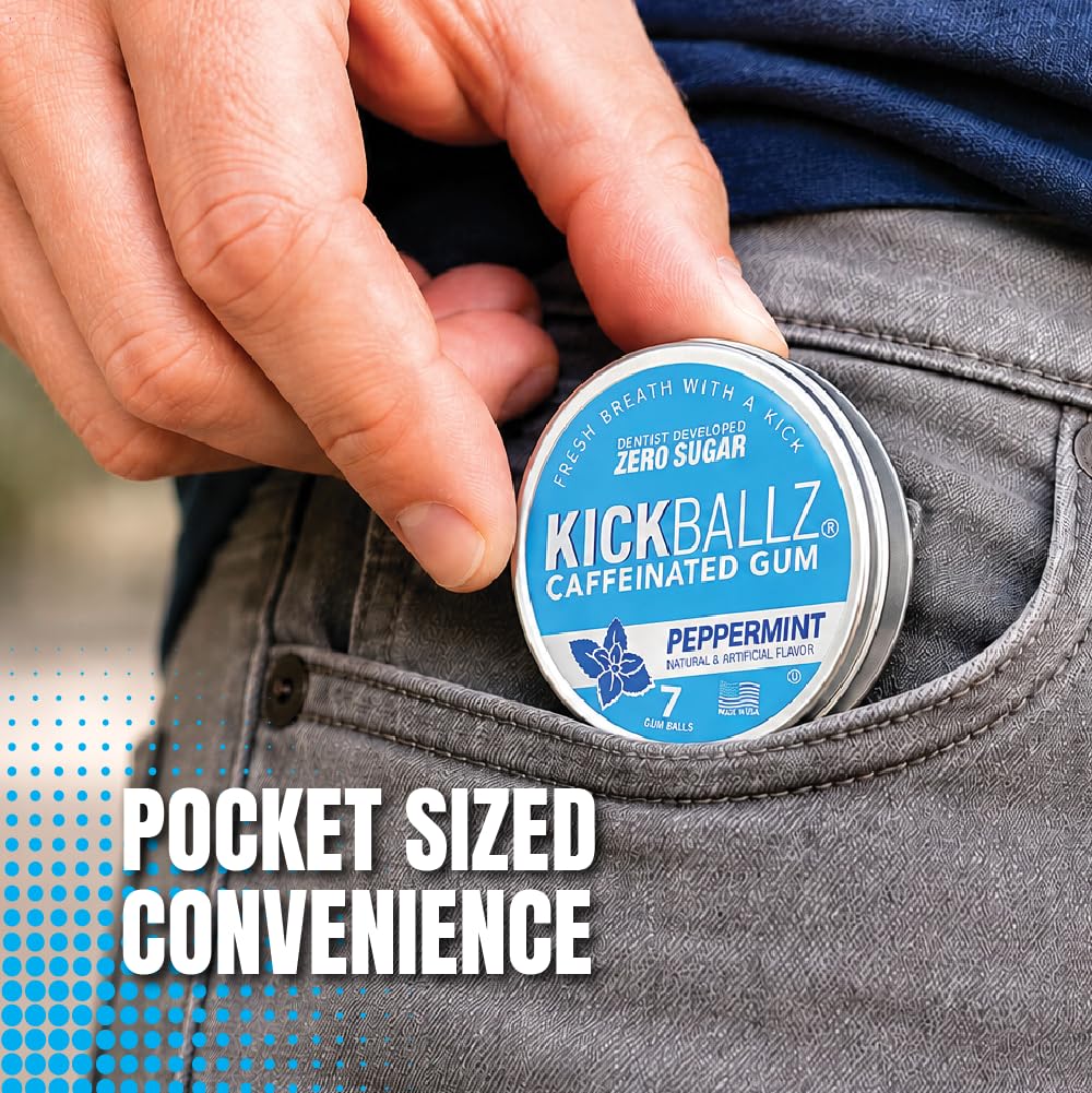 KickBallz Variety Caffeine Energy Gum 110mg, Sugar Free, 3 Tins 21 Count — Amazon image 10