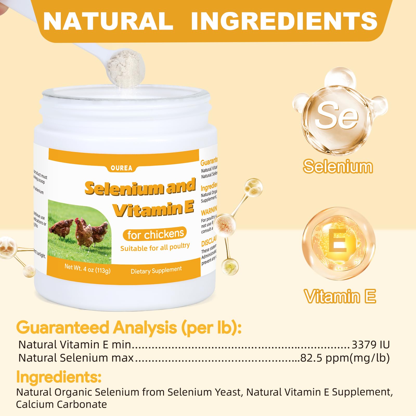 Selenium and Vitamin E Powder for Chickens, Selenium for Chickens, Immune System, Muscle Support & Prevents, Improve Wry Neck, Selenium, Vitamin E Supplements, Suitable for All Poultry, Chicken & More — Amazon image 5