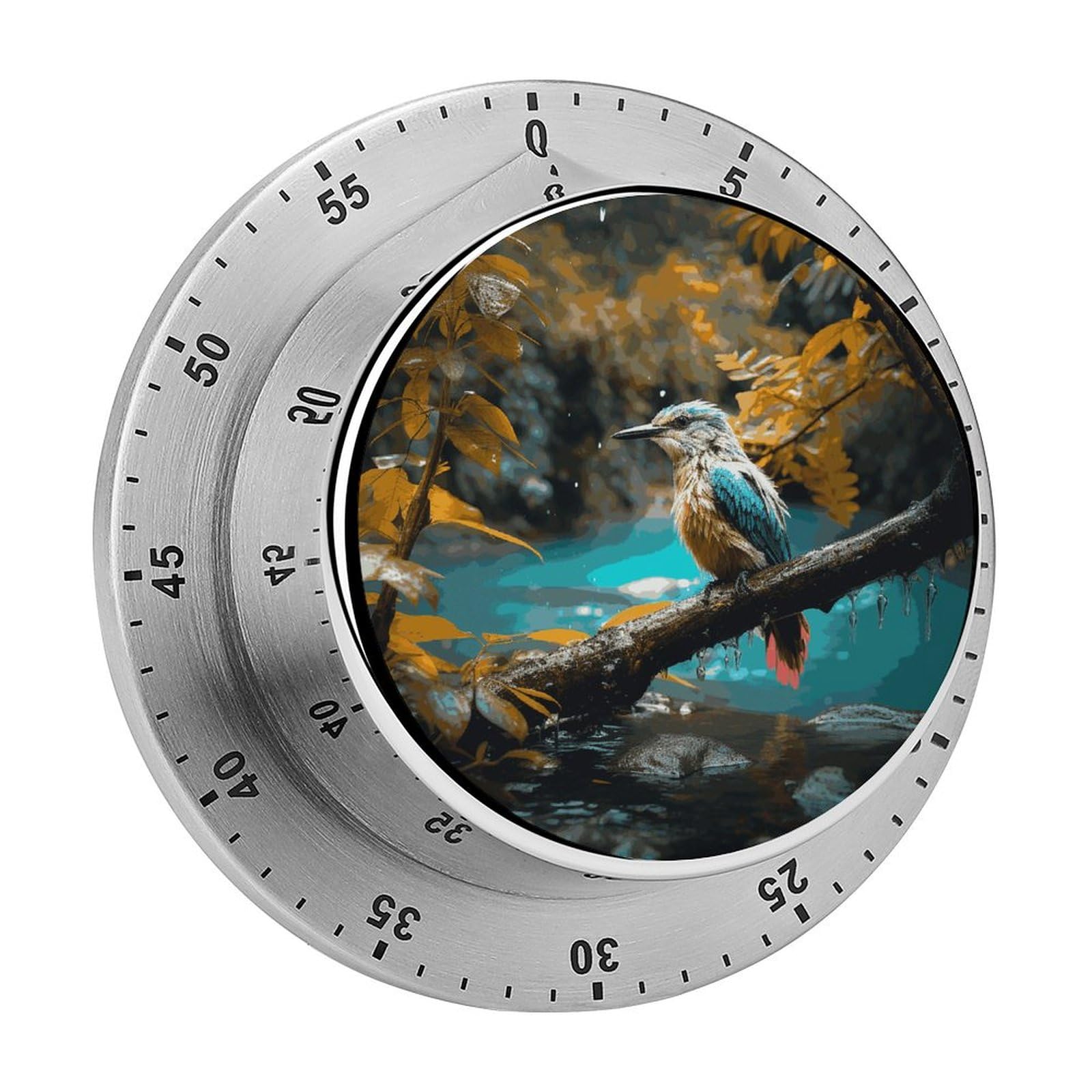 Relaxing Rain and Birds Sounds Manual Countdown Timer with Magnetic Base Visual Mechanical Timer for Classroom Home Study and Cooking