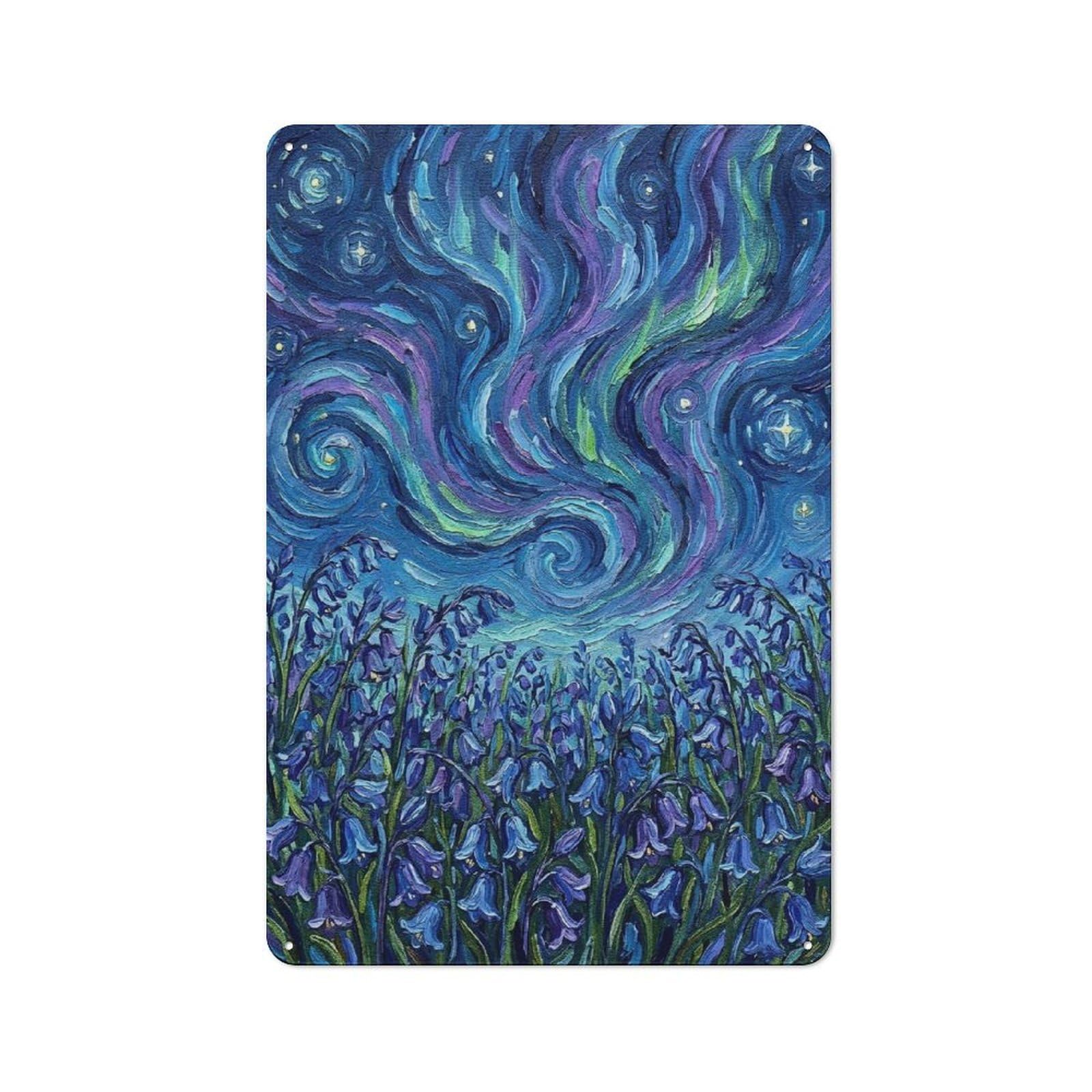 Bluebells And Aurora Painting Retro Metal Wall Decor 30x20cm, Vintage Metal Sign for Cafe, Pub, Workshop Or Home Bar