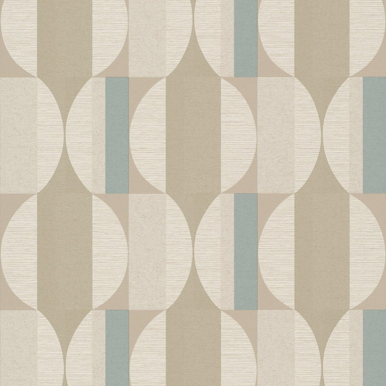 Grandeco Boutique Fuma Blue And Beige Retro Geometric Embossed Wallpaper