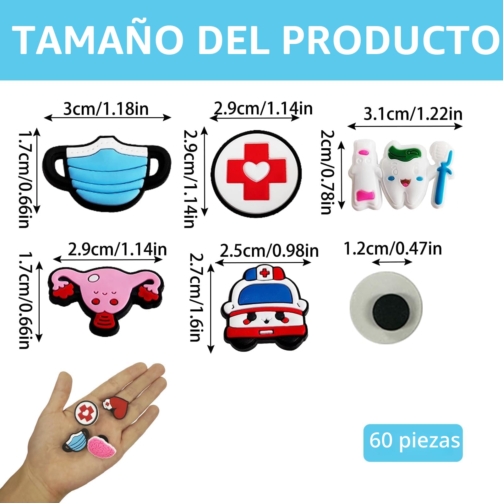 Crocs Pines para Zapatos 60 Pcs, Charms Adornos Jibbitz de PVC para Médicos Enfermeras Niños