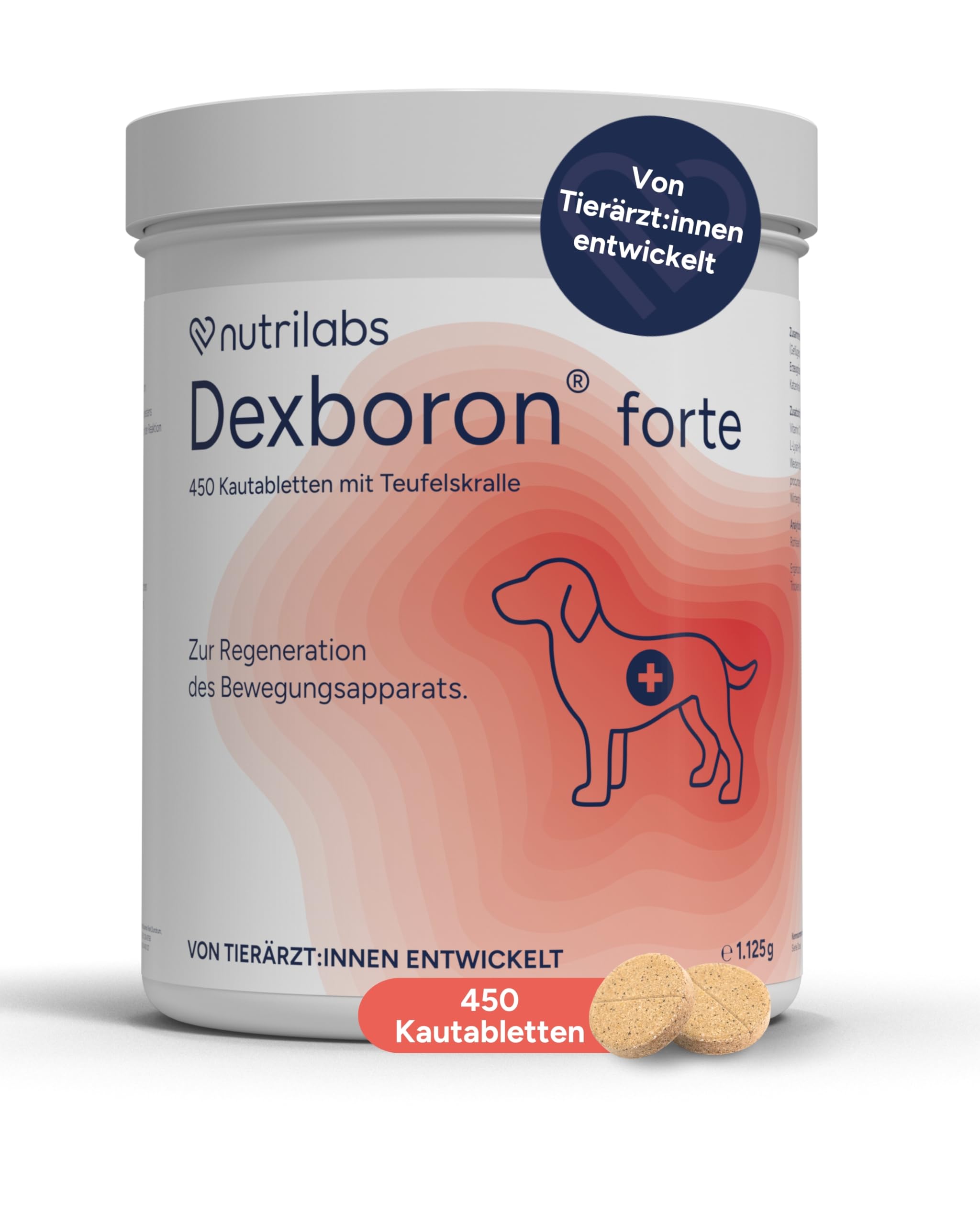 NutriLabs Dexboron® forte Hunde Kautabletten 450 STK. - Tabletten mit Teufelskralle für Hunde - Hunde Regenerationsmittel mit Weidenrinde, Weihrauchextrakt u.v.m. - Hunde Regenerationsmittel