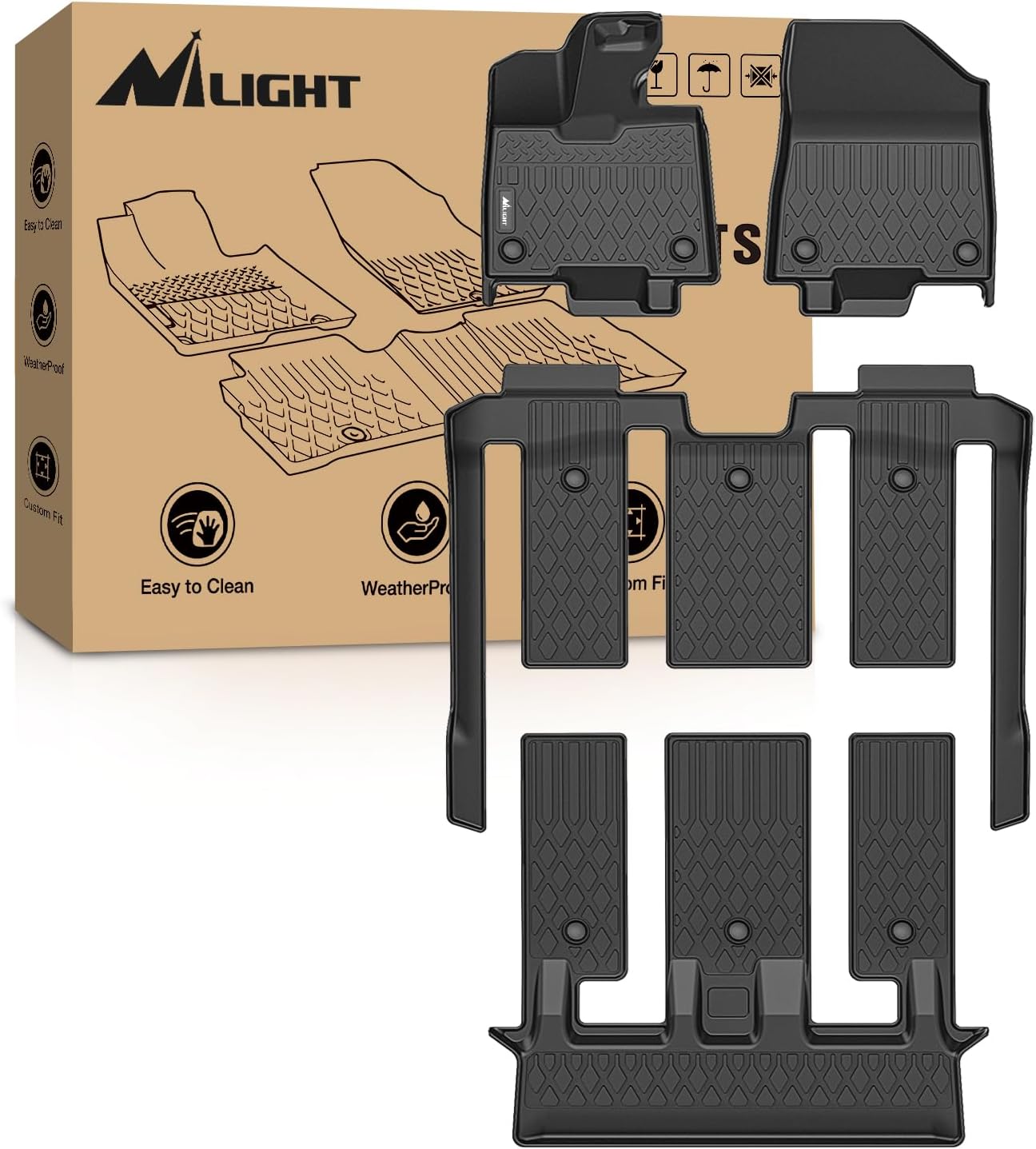 Nilight Floor Mats for Toyota Sienna (7 Seat Only) 2021 2022 2023 2024 2025 2026 (Not for Platinum) All Weather Custom Fit Heavy Duty Floor Liners