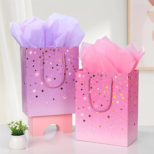 Miniatura 4 de JMANNI Bolsas de regalo medianas, 2 bolsas de regalo de papel con papel de seda y tarjetas, bolsas de regalo con asas para mujeres y niñas, dama de