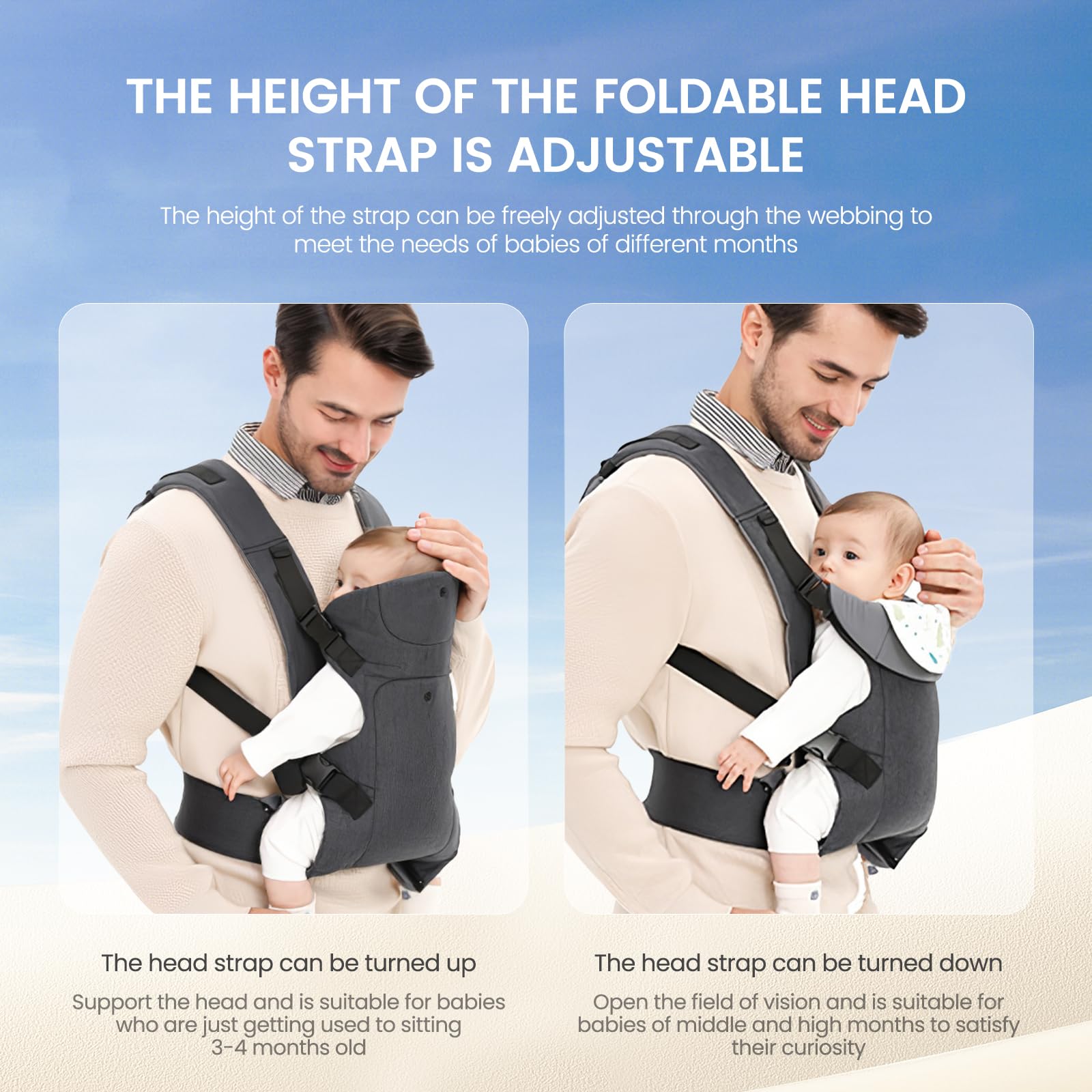 Babytrage, Baby Carrier for Newborns Trage Baby Ergonomische für Kleinkinder Tragetuch Baby Neugeborene mit verstellbarem Hüftgurt Schulterriemen Vorne und Hinten Tragen für 1-36 Monate (Grau)