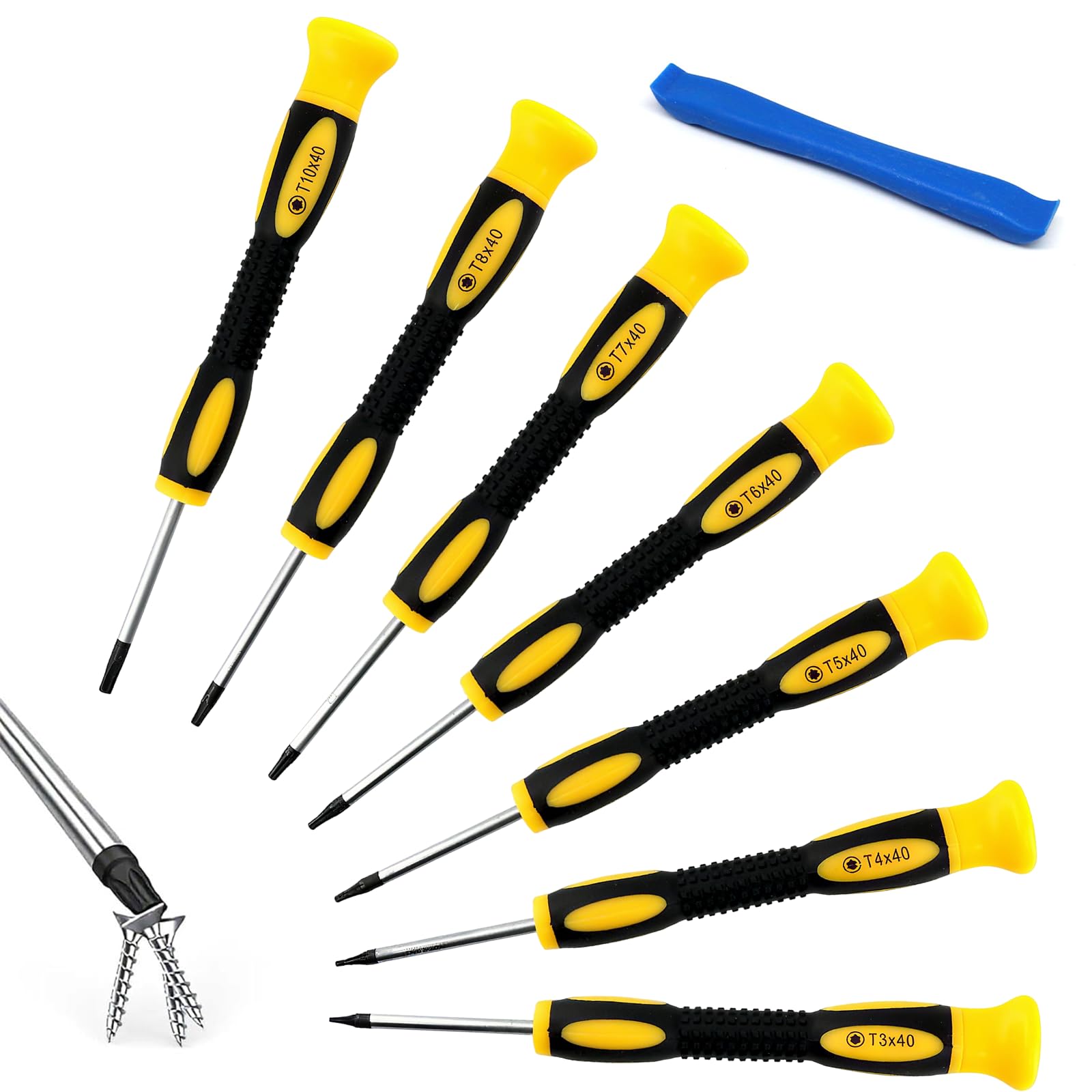 Nurhore 8Pcs Magnetic Torx Screwdriver Sets, T3 T4 T5 T6 T7 T8 T10 Security Screw Driver Set Heavy Duty With Pry Tool, Small Precision Repair Kit Compatible With Ps5 Ps4 Ps3 Xbox One Macbook