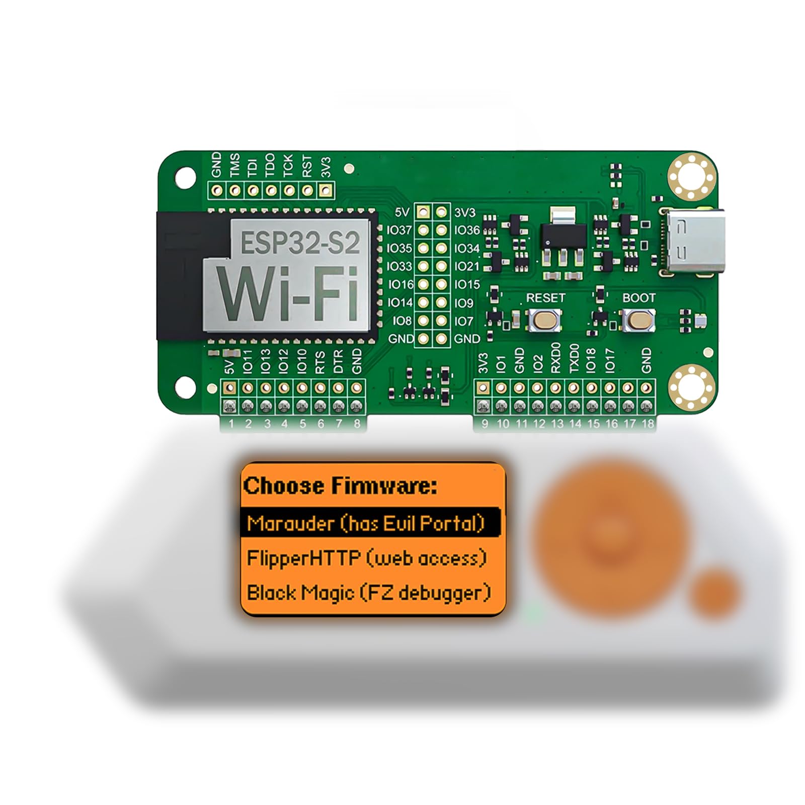 Placa de desarrollo Wi-Fi para Flipper Zero - Módulo de desarrollo inalámbrico ESP32-S2 con proceso USB-C y GPIO Premium ENIG (Immersion Gold) - Verde