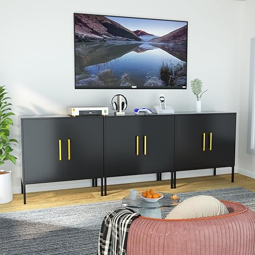 Miniatura 59 de JOZZBY Gabinete de almacenamiento con puertas, gabinete de buffet independiente, aparador de madera moderno, gabinetes laterales blancos para