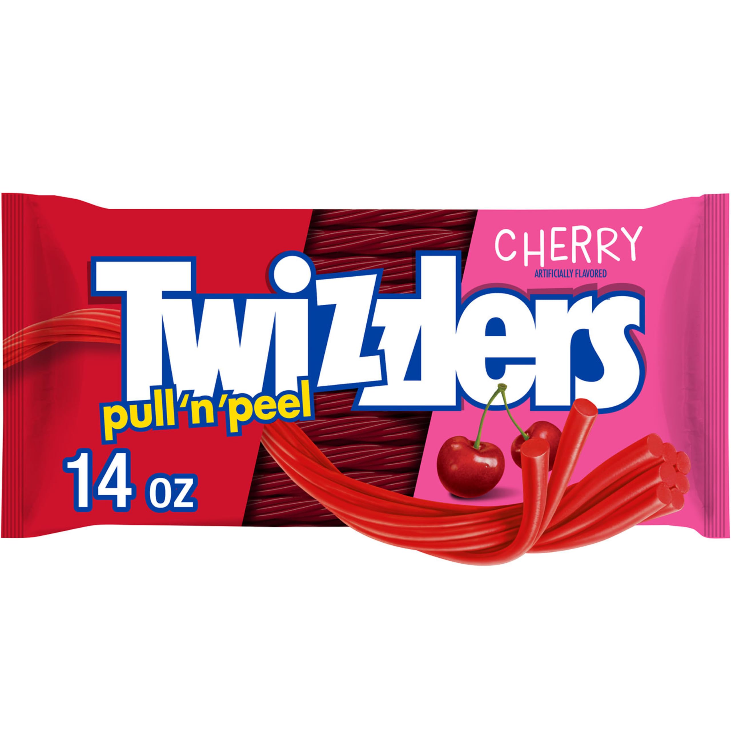Pull 'N' Peel Cherry Flavored Licorice Style, Chewy Candy Bag, 14 Ounce by Twizzlers – 14 Ounce (Pack of 1), Red, Model 56043