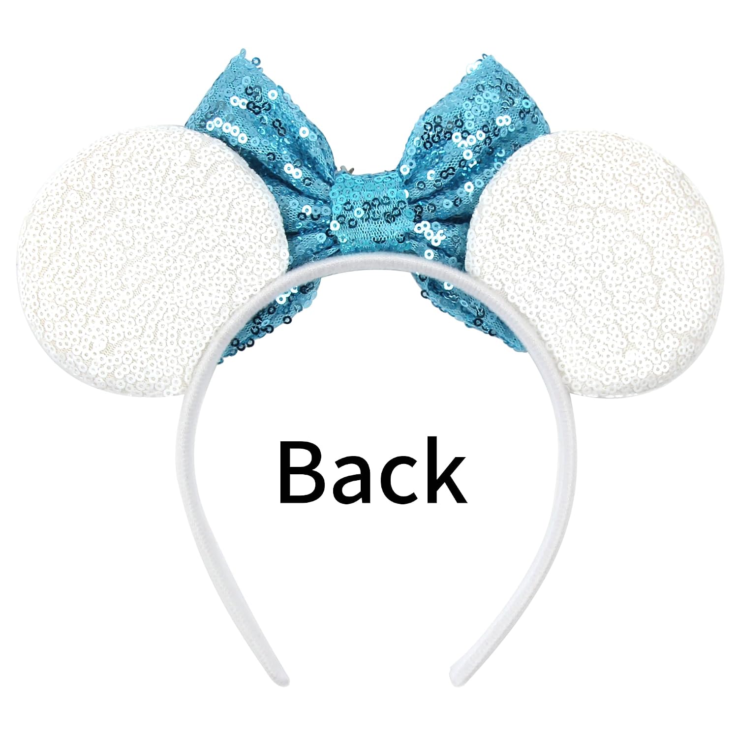 bianbaistar Snowears Velvet Headband with Big Ears for Women, Girls & Boys - Sparkle Sequins Hair Accessory for Trips (Bluesnowbow)